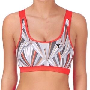 YAS Sports Bra Yasbeam Neon Red Grey White Geometric Print Size‎ S NWT
